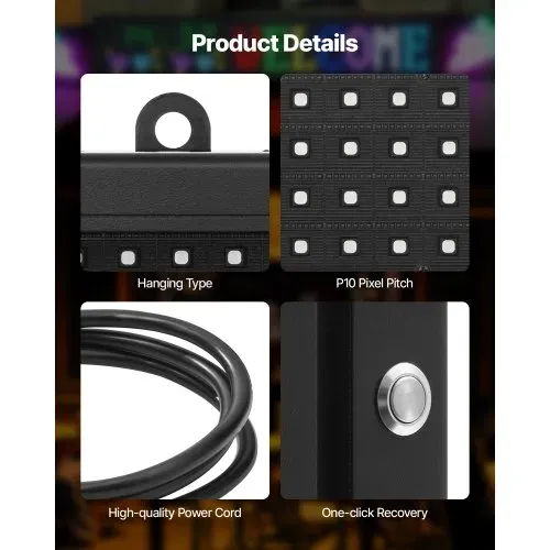 VEVOR programmierbare LED Zeichen P10 Vollfarbe flexibles digitales Scrolling Panel, DIY Anzeigetafel mit benutzerdefiniertem Textmuster und GIF & Bluetooth App Steuerung (990 x 190 x 55 mm) – Bild 3