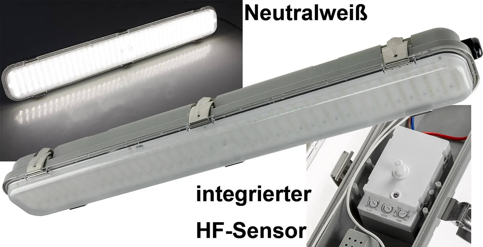 LED Deckenleuchte “HORTA”, 60cm, IP65 HF-Bewegungsmelder, 18W, 1562lm, 4000K LED Deckenleuchte “HORTA”, 60cm, IP65 HF-Bewegungsmelder, 18W, 1562lm, 4000K