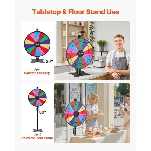 VEVOR Glücksrad Drehrad (61 cm) 14 Slots Glücksrad mit Ständer, höhenverstellbar, Lotteriespiele Gewinn-Roulette mit Tafelschwamm & 2 Markern, 6 Farben, ideal für Party Kneipe Messe VEVOR Glücksrad Drehrad (61 cm) 14 Slots Glücksrad mit Ständer, höhenverstellbar, Lotteriespiele Gewinn-Roulette mit Tafelschwamm & 2 Markern, 6 Farben, ideal für Party Kneipe Messe