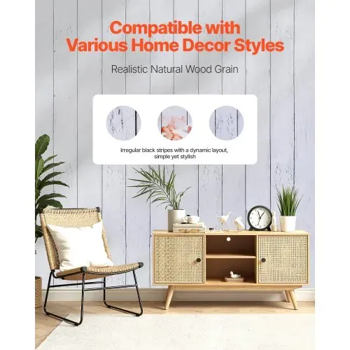 VEVOR Tapete selbstklebend, 45 cm x 15 m, Wandtapete, Klebefolie mit weißer Holzoptik, Möbelfolie, Möbelaufkleber, dekorative Vinylrolle für Schlafzimmer, Küche, Büro, Badezimmer, Schreibtisch VEVOR Tapete selbstklebend, 45 cm x 15 m, Wandtapete, Klebefolie mit weißer Holzoptik, Möbelfolie, Möbelaufkleber, dekorative Vinylrolle für Schlafzimmer, Küche, Büro, Badezimmer, Schreibtisch