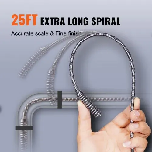 VEVOR Rohrreinigungsspirale 0,63x762cm Federstahlkabel Abflussreiniger mit Trommel Manuell&Elektrisch Manuelle Zufuhr Rohrreinigungswelle Rohrreinigungsgerät für WC Abwasserkanal Bodenabfluss – Bild 2
