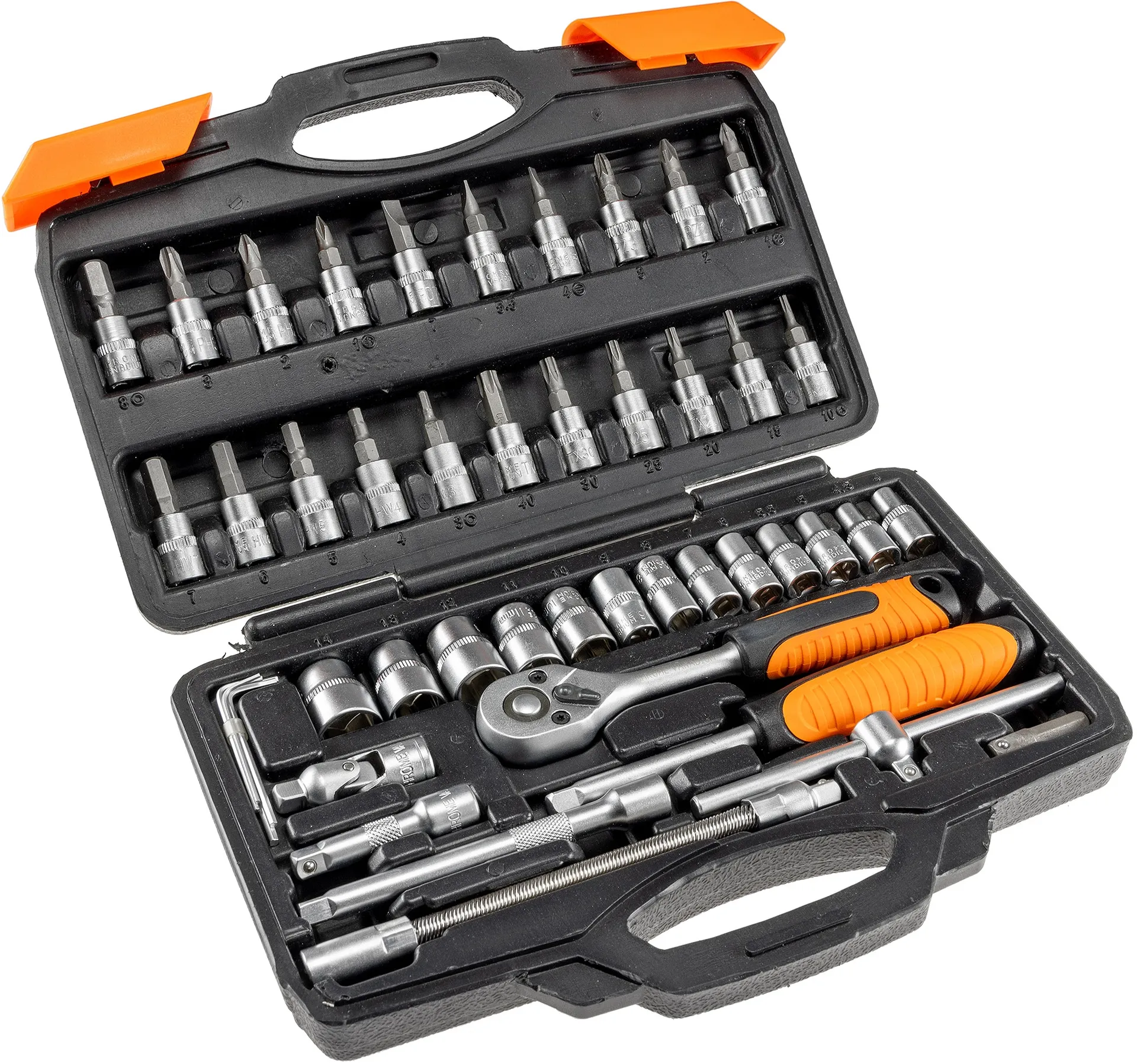 Steckschlüssel- und Bitsatz, 46 teilig 1/4 Zoll Knarre, Chrom Vanadium Steckschlüssel- und Bitsatz, 46 teilig 1/4 Zoll Knarre, Chrom Vanadium