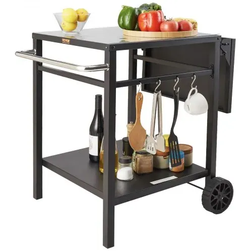 VEVOR Servierwagen Küchenwagen 97,2 x 64 x 75,5 cm Outdoor-Grill-Esswagen mit Doppelter Ablage, Beweglicher Grilltisch für die Zubereitung von Speisen, Multifunktionale Tischplatte aus Eisen Schwarz – Bild 9