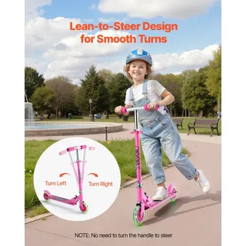 VEVOR Scooter (2 Räder) für Kinder ab 3 Jahren, Cityroller Kinderroller mit leuchtenden Rädern & höhenverstellbarem Lenker & rutschfestem Deck & faltbarem Rahmen, Tretroller bis zu 50 kg, Pink – Bild 3