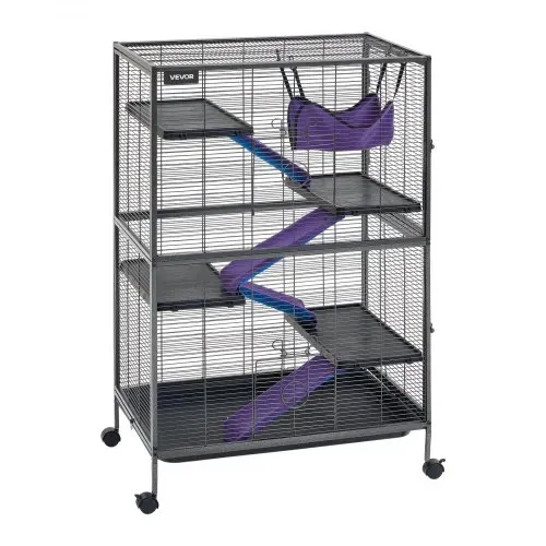 VEVOR Kleintierkäfig Metall Frettchenkäfig Kleintiergehege 80x52x127 cm, Frettchen Chinchillas Gleithörnchen Meerschweinchen & Kaninchen 5-Stöckig 13,97 mm Drahtabstand Feststellbare Schwenkrolle – Bild 9