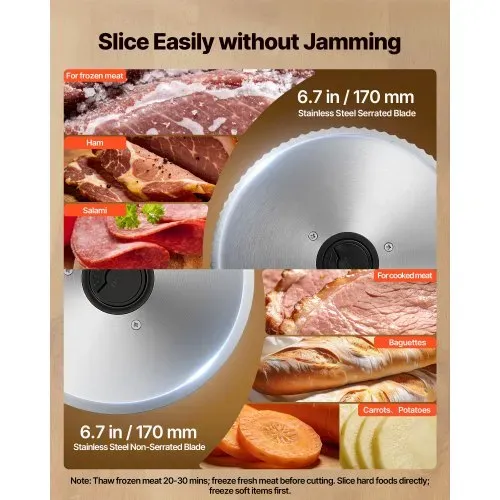VEVOR Allesschneider Fleischschneider 150 W 65–90U/min Aufschnittmaschine mit 17 cm Klinge Fleischschneidemaschine mit 0–15 mm einstellbarer Dicke für Gefrorenes Fleisch Schinken Prime Steak – Bild 2