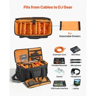 VEVOR DJ Kabeltasche 540 x 240 x 260 mm, DJ Tasche mit 6 Abnehmbaren Trennwänden, Gepolstertem Boden, 3 Außentaschen, Rollen & Griffen, 1680D, Kabeltasche für DJ-Equipment, Musikinstrumente & Zubehör VEVOR DJ Kabeltasche 540 x 240 x 260 mm, DJ Tasche mit 6 Abnehmbaren Trennwänden, Gepolstertem Boden, 3 Außentaschen, Rollen & Griffen, 1680D, Kabeltasche für DJ-Equipment, Musikinstrumente & Zubehör