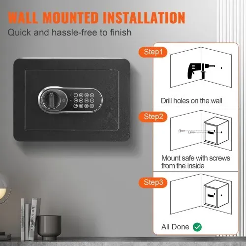 VEVOR Safe Tresor 14,16 cm³, Möbeltresor mit Feuerfester Geldtasche, Passwort & Schlüssel Digitaler Heimtresor Herausnehmbares Regal, Innenschrank, Wandtresor für Bargeld, Schmuck, Dokumente usw. – Bild 5
