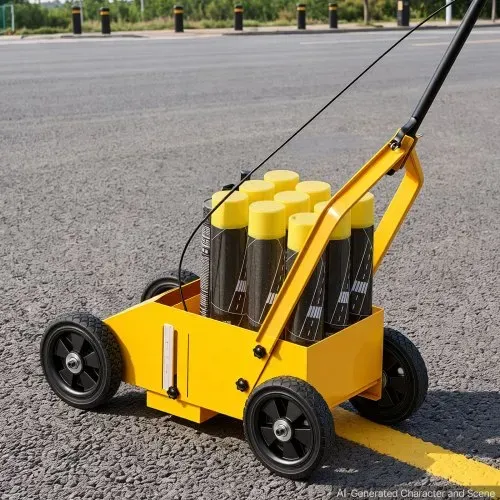 VEVOR Markierungswagen Linien-Markiergerät Linemarker 9 Spraydosen Gelb, Bodenmarkierung für Parkplatz Werkstatt Straße Einkaufszentrum Sportplatz 50–100 mm Einstellbare Linienbreite mit Adapterdüse – Bild 7