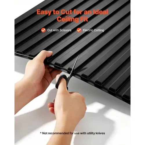 VEVOR 12 Stk. Deckenpaneele PVC-Deckenplatten Linear 605x1215mm Schwarz, 3D-Lamellen-Design, Brandschutz, Stoßfest, Zuschneidbar, Für Abgehängte Decke Geeignet, Moderne Innendekoration für Heim Büro – Bild 3