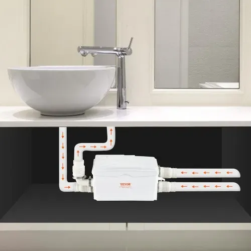 VEVOR Hebeanlage, 350 W, 6000 l/h Durchfluss, 7 m Förderhöhe, Abwasserpumpe mit 3 Wassereinlässen für Keller, Küche, Spüle, Dusche, Badewanne, Wäscheabwasserentsorgung, Aufspülmaschine – Bild 7