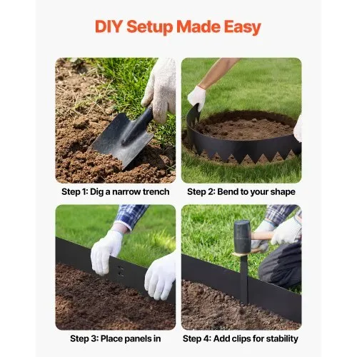 VEVOR Rasenkante 6er-Pack 1016x203 mm, Beeteinfassung mit 6 Befestigungsclips, Biegsame Rasenbleche aus Verzinktem Stahl, Mähkante, Palisade Beetumrandung für Blumenbeete & Gartenwege, Schwarz – Bild 5