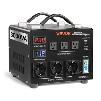 VEVOR Spannungswandler-Transformator, 3000 VA, Aufwärts-/Abwärtstransformator, 110 V auf 220 V & 220 V auf 110 V, mit 3 US-Steckdosen, 3 EU-Steckdosen, LCD-Display, Schutzschalter VEVOR Spannungswandler-Transformator, 3000 VA, Aufwärts-/Abwärtstransformator, 110 V auf 220 V & 220 V auf 110 V, mit 3 US-Steckdosen, 3 EU-Steckdosen, LCD-Display, Schutzschalter
