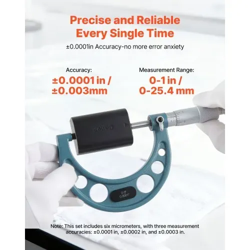 VEVOR Bügelmessschraube 4-tlg. Set, Mikrometer mit Messgenauigkeit von 0,0001/0,0002 Zoll, Messschraube für Metallbearbeitung & Maschinenbau, mit Schutzkoffer, 0-1/1-2/2-3/3-4/4-5/5-6 Zoll – Bild 2
