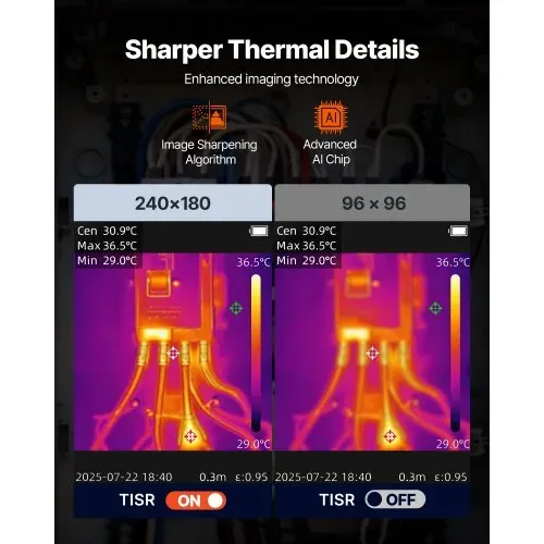 VEVOR Wärmebildkamera, TISR Superauflösung 240×180, handheld Thermokamera mit 2 MP visueller Kamera, 96×96 IR-Auflösung, 25 Hz Bildwiederholfrequenz, -20 -550 °C, 4 Bildmodi & 6 Farbpaletten VEVOR Wärmebildkamera, TISR Superauflösung 240×180, handheld Thermokamera mit 2 MP visueller Kamera, 96×96 IR-Auflösung, 25 Hz Bildwiederholfrequenz, -20 -550 °C, 4 Bildmodi & 6 Farbpaletten