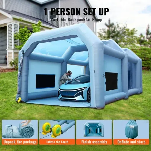 VEVOR Tragbares Aufblasbares Farbzelt für Sprühmalerei 1100 + 950 W, 10 x 6 x 4 m Sprühschutz Farbkabine für DIY-Projekte, Hobby-Farbautomaten-Werkzeug, Blau 210D Oxford-Gewebe Auto Lackierkabine – Bild 4