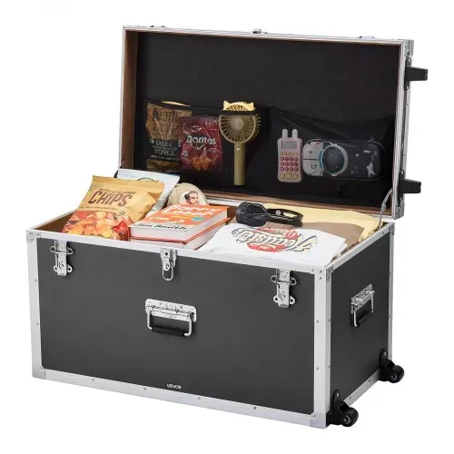 VEVOR 2 x Transportkoffer Aufbewahrungskoffer Aufbewahrungskiste Abschließbar, Große Aufbewahrungskiste (816 x 452 x 460 mm) mit Rollen & 3 Metallgriffen, Transportruhe mit Deckeln für Wohnung Schwarz – Bild 8