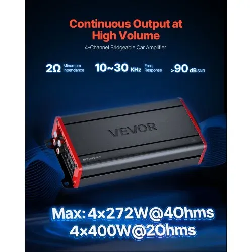 VEVOR Autoverstärker 4-Kanal, Endstufe Klasse D Überbrückbar, Max. 4 x 272 W an 4 Ohm / 4 x400 W an 2 Ohm, Hochleistungsverstärker für SUVs Pickups Geländewagen Mehrkanal-Audioverstärker VEVOR Autoverstärker 4-Kanal, Endstufe Klasse D Überbrückbar, Max. 4 x 272 W an 4 Ohm / 4 x400 W an 2 Ohm, Hochleistungsverstärker für SUVs Pickups Geländewagen Mehrkanal-Audioverstärker
