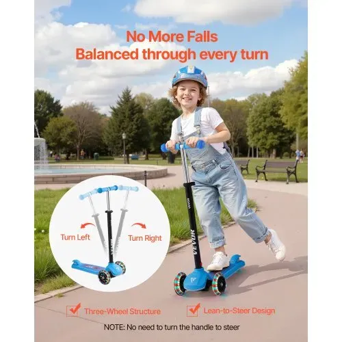 VEVOR Scooter (3 Räder) ab 3 Jahren, Cityroller Kinderroller mit leuchtenden Rädern & höhenverstellbarem Lenker & rutschfestem Deck & leichtem Aluminiumrahmen, Tretroller bis zu 75 kg, Blau – Bild 3
