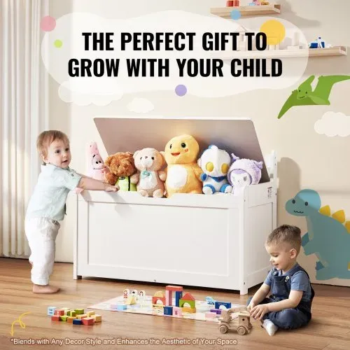 VEVOR Kindersitzbank Spielzeug Aufbewahrungsbank, Sitzbank mit Stauraum Kinder Spielzeugkiste, Spielzeug Aufbewahrung, Spielzeugkiste mit Klappdeckel und Rückenlehne, 830 x 455 x 609 mm Weiß – Bild 5