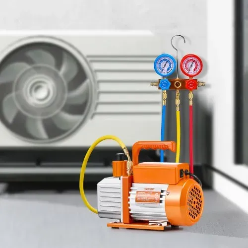 VEVOR 3,5 CFM AC-Vakuumpumpe & Manometer-Set, einstufige Drehschieber-HVAC-Luftvakuumpumpe, A/C-Kältemittelverteiler-Manometer-Kit, für Kältemittel R134a, R12, R22, R502a, R410A, R404, R407C – Bild 7