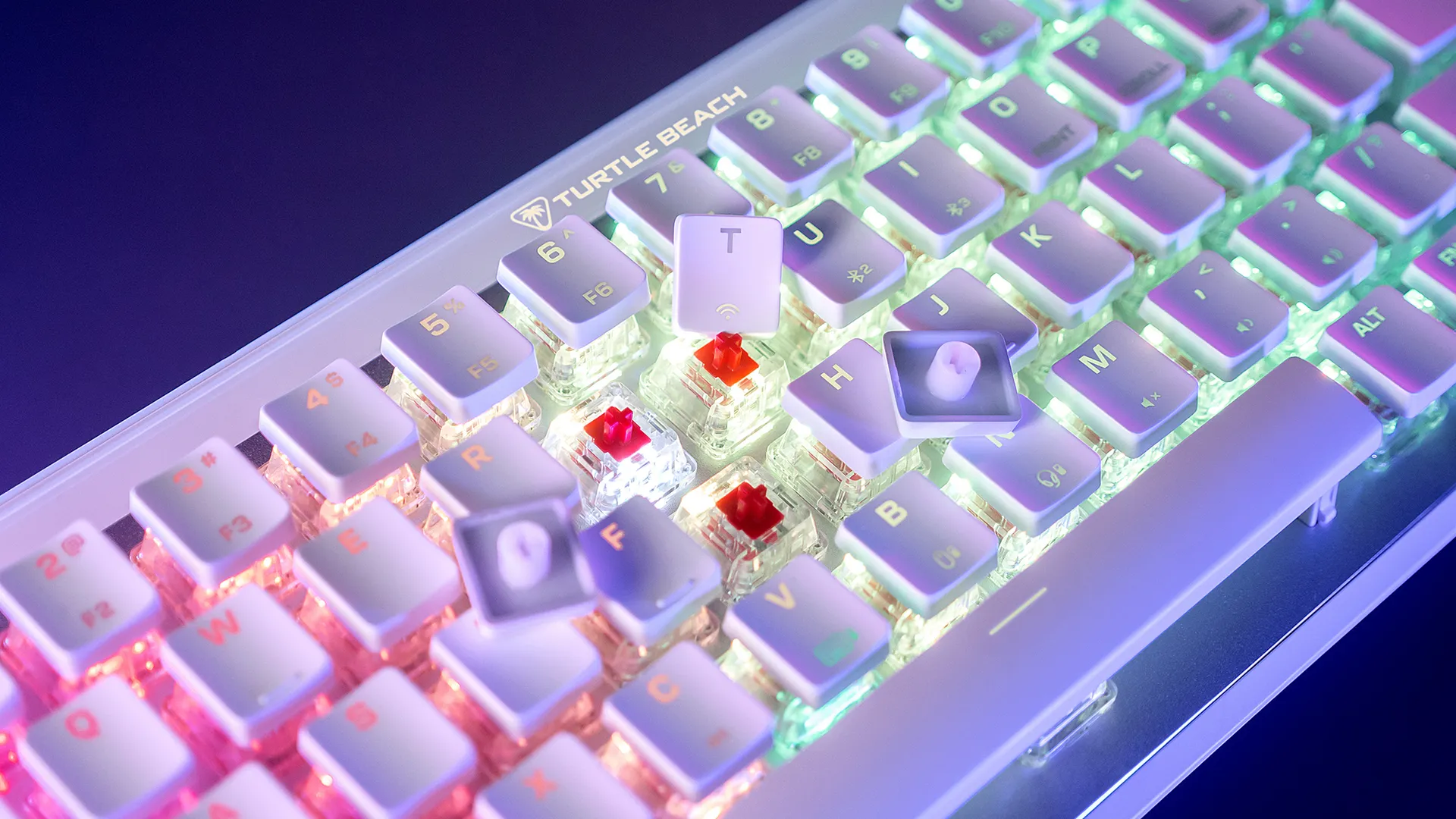 Turtle Beach Vulcan II Mini Air – Optisch-mechanische kabellose Gaming-Tastatur (65%), anpassbare RGB-Beleuchtung, abnehmbares Kabel, Smart Keys, Aluminiumplatte – Weiß – Bild 4