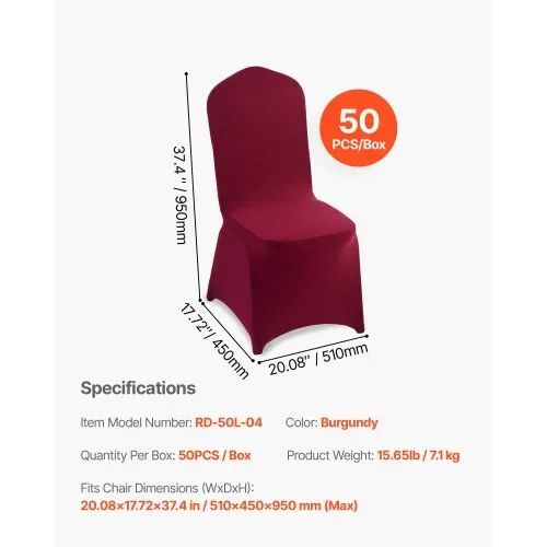 VEVOR Stuhlhussen Stuhlbezug 50 Stk. waschbarer & abnehmbarer Stuhlüberzug aus Polyester-Spandex für Hochzeitsfeiern Esszimmerbankette Restaurant, passend für Stühle (51 x 45 x 95 cm) Burgunderrot – Bild 6