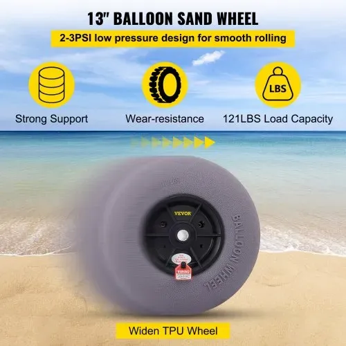 VEVOR 33 cm Ballonräder Reifen, TPU Strandräder Ersatz-Ballon-Sandreifen 55 kg Tragfähigkeit 2-3 PSI Niederdruck, für Kajakwagen Kanuwagen Strandwagen Gartenwagen Angelwagen – 2 Stück – Bild 3