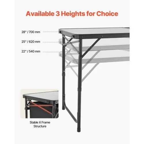VEVOR Camping Küchentisch klappbarer Kochtisch Outdoor, 3-fach höhenverstellbar, tragbare Kochstation aus Aluminium mit Organizer & Tragegriff, für Grillpartys Picknicks Wohnmobilreisen Schwarz – Bild 3