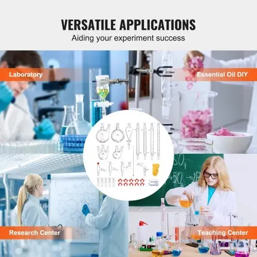VEVOR Labor-Destillationsset, 3,3-Boro-Laborglas-Destillationsset mit 24- und 40-Verbindungen, 1000-ml-Destillationsgeräte-Set für Ätherische Öle, 32-teiliges Set mit Glaswaren – Bild 5