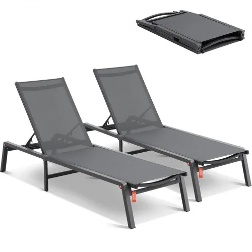 VEVOR Chaiselongue-Stühle für den Außenbereich, Aluminium-Terrassen-Liegestühle mit 5 verstellbaren Positionen, klappbare Pool-Liegestühle, Liegestühle und komplett flache Sonnenstühle für Terrasse, Strand, Pool, Dunkelgrau, 2 Stück VEVOR Chaiselongue-Stühle für den Außenbereich, Aluminium-Terrassen-Liegestühle mit 5 verstellbaren Positionen, klappbare Pool-Liegestühle, Liegestühle und komplett flache Sonnenstühle für Terrasse, Strand, Pool, Dunkelgrau, 2 Stück