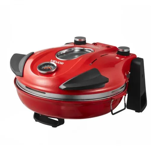 VEVOR Pizzaofen elektrischer Pizzamaker 1200 W Pizzakocher mit Cordieritstein, 5-stufige Temperaturregelung, Sichtfenster für präzises Kochen, erhitzt bis zu 420 °C, Backofen für Zuhause (rot) – Bild 10