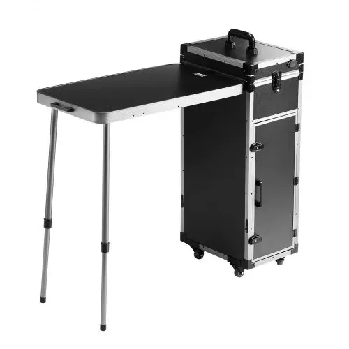 VEVOR Professioneller Make-up-Koffer aus Aluminium, Kosmetikkoffer, Werkbank mit Stützbeinen, Roll-Make-up-Koffer, extragroßer Trolley, Make-up-Reise-Organizer, mit 360° drehbaren Rädern, schwarz – Bild 8