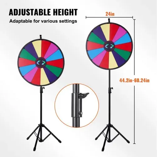 VEVOR Glücksrad (601 mm) mit 14 Fächern & Höhenverstellbarem Ständer (1125–1530 mm) & Abwischbarem Rouletterad & Aufbewahrungstasche, Drehendes Preisrad für Partys, Kneipen, Messen & Jahrmärkte – Bild 4