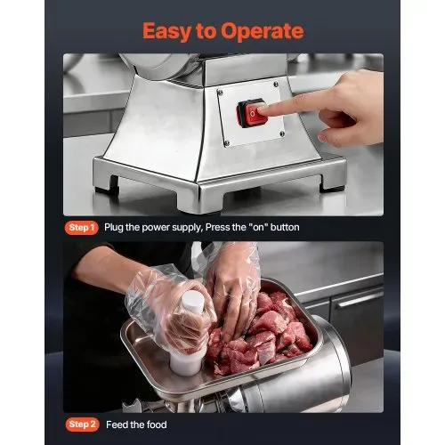 VEVOR Fleischwolf, 4,2 kg/min Kapazität, #12 Elektrischer Fleischwolf mit 2 Lochscheiben, 3 Wurstfüllrohren & Kibbeh-Set, 750 W, 2-in-1 Küchenmaschine für Privatküchen & Restaurants – Bild 3