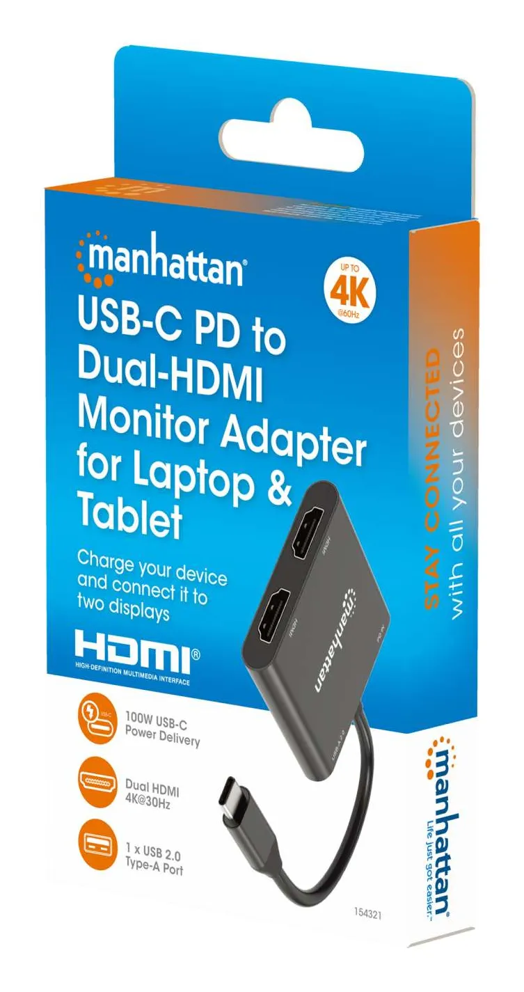 Manhattan 154321 Videokabel-Adapter 0,15 m USB Typ-C 2 x HDMI Schwarz – Bild 2