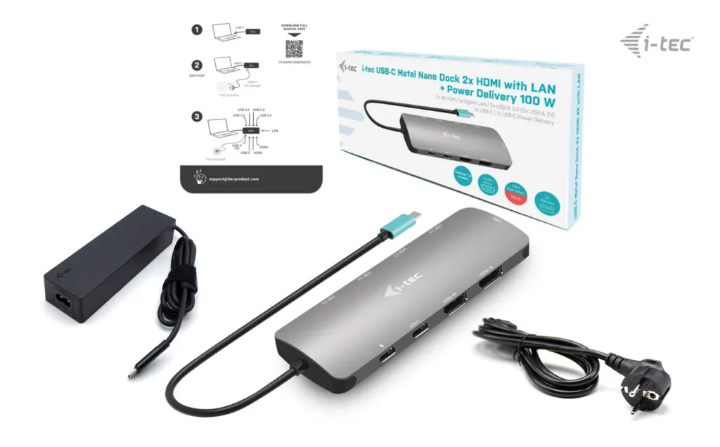 i-tec Metal USB-C Nano 2x Display Docking Station with PD 100 W + Charger 100W – Bild 5