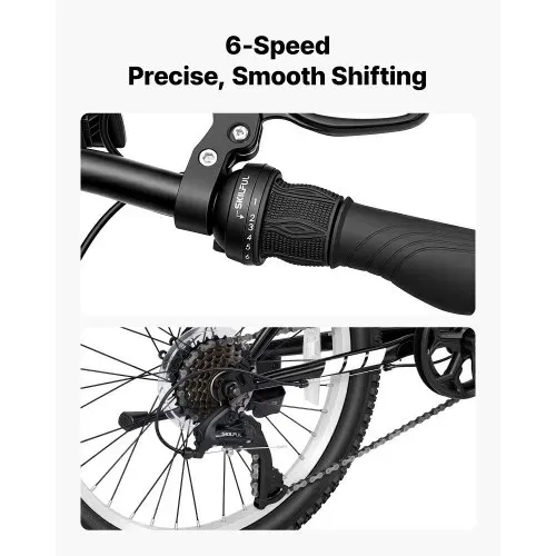 VEVOR Mountainbike 20 Zoll 6-Gang Fahrrad Kohlenstoffstahl mit Vollfederung für Freizeitfahrten in Parks und auf Radwegen, mit Verstellbarem Sattel, Klingel, Reflektoren, Lichthalterung und Bremsen – Bild 2
