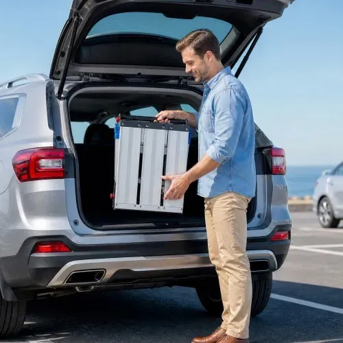 VEVOR Arbeitsplattform 851x305mm, Klappbare Arbeitsbühne aus Alu mit 226,8kg Tragkraft, 360-508mm Höhenverstellbare Laufbühne mit Sicherheitsverriegelung, Tragbare Stufenleiter für Haus Werkstatt – Bild 7