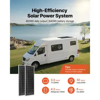 VEVOR 200W Solaranlage Komplettset, Insel Solaranlage Inkl. 2 Stk. 100W Mono-Solarpanele 12,8V 50Ah LiFePO4 Stromspeicher 40A Laderegler & 12V 800W Wechselrichter, Photovoltaik Inselanlage für Heim RV VEVOR 200W Solaranlage Komplettset, Insel Solaranlage Inkl. 2 Stk. 100W Mono-Solarpanele 12,8V 50Ah LiFePO4 Stromspeicher 40A Laderegler & 12V 800W Wechselrichter, Photovoltaik Inselanlage für Heim RV