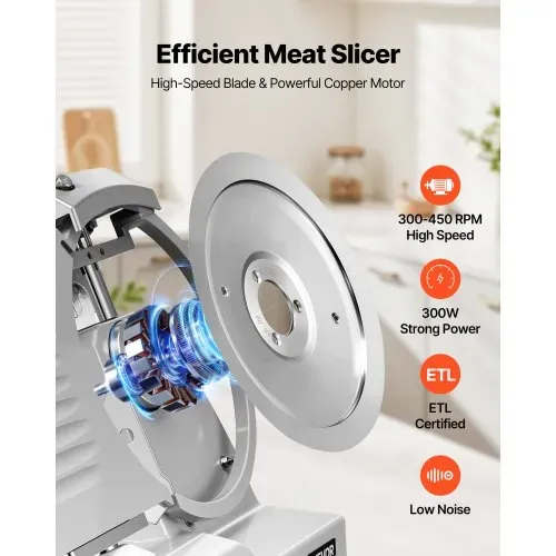 VEVOR Gewerbliche Fleischschneidemaschine 300 W, Elektrische Aufschnittmaschine mit Abnehmbarer 25 cm Kohlenstoffstahl-Klinge, 0–12 mm Schnittdicke, für Gefrorenes Fleisch, Schinken, Baguette, Steak VEVOR Gewerbliche Fleischschneidemaschine 300 W, Elektrische Aufschnittmaschine mit Abnehmbarer 25 cm Kohlenstoffstahl-Klinge, 0–12 mm Schnittdicke, für Gefrorenes Fleisch, Schinken, Baguette, Steak