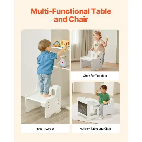 VEVOR Montessori Tisch Stuhlset Kleinkindertischset (mit Tafel) aus Holz für 1–5-Jährige, höhenverstellbarer Aktivitätstisch Spieltisch für Kinder, ideal zum Lesen Essen Spielen – Weiß – Bild 5
