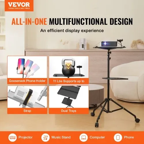 VEVOR Projektorständer mit Rädern Laptopständer-Stativ, höhenverstellbar von 795 bis 1710 mm, Projektor-Stativständer mit 2 Ablagen & Schwanenhals-Telefonhalterung, im Freien/Büro/Studio, zu Hause VEVOR Projektorständer mit Rädern Laptopständer-Stativ, höhenverstellbar von 795 bis 1710 mm, Projektor-Stativständer mit 2 Ablagen & Schwanenhals-Telefonhalterung, im Freien/Büro/Studio, zu Hause