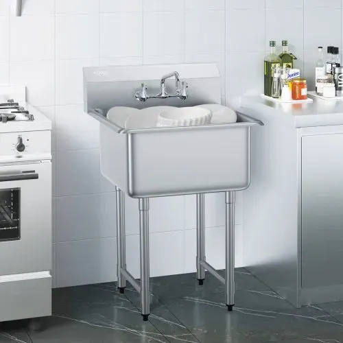VEVOR Edelstahl Spültisch Gewerbliche Spülbecken 686 x 610 x 1041 mm, Spülbecken Edelstahl mit Wasserhahn 104 kg Tragfähigkeit, Edelstahlspüle Spülbecken Waschbecken Küche Freistehendes Spülbecken – Bild 7