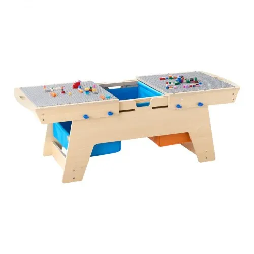 VEVOR Kindertisch 905 x 497 x 393 mm, Aktivitätstisch aus Holz, Mehrzweck-Spieltisch mit 200 Bausteinen und 3 Aufbewahrungsbehältern, Bausteintisch, Geschenk für Kinder ab 3 Jahren, Holzfarbe – Bild 8