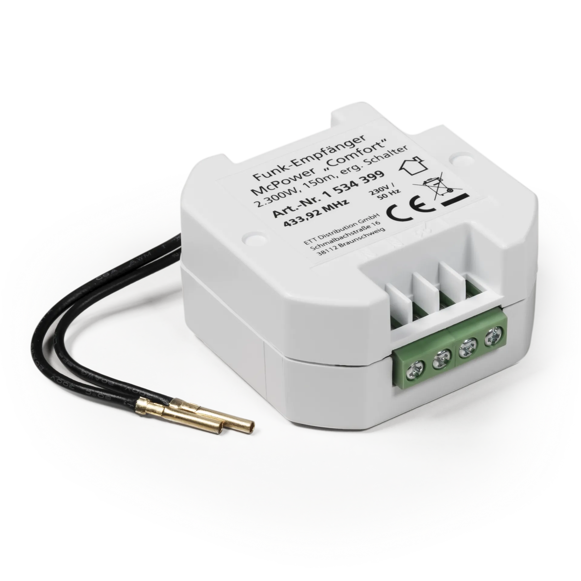 Funk-Empfänger McPower “Comfort“ max. 2300W, max. 70m, ergänzt einen Schalter Funk-Empfänger McPower “Comfort“ max. 2300W, max. 70m, ergänzt einen Schalter