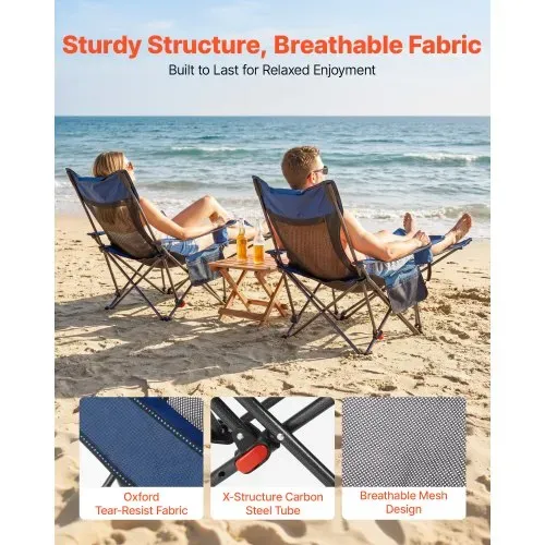 VEVOR Campingstuhl faltbar, Liegestuhl mit 4 verstellbaren Positionen, Relaxsessel Liege mit Getränkehalter, Netz-Strandstuhl mit Kopfstütze und Fußstütze, trägt 100 kg , für Outdoor Camping, blau – Bild 5