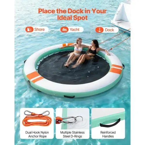 VEVOR Aufblasbares Schwimmdock, φ3,66 m, Schwimmplattform mit Rutschfester Oberfläche, Tragetasche & Abnehmbarer Leiter, Schwimmende Insel, Wasserplattform für Pool, Strand & Meer, Rund – Bild 3