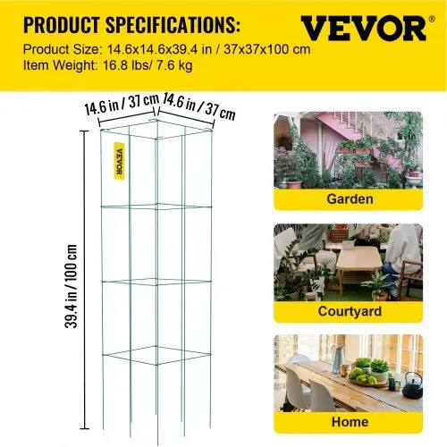VEVOR Tomatenkäfige, 37 x 37 x 100 cm, 6er-Set quadratische Pflanzenstützkäfige, robuste, grüne Tomatentürme aus PVC-beschichtetem Stahl zum Klettern von Gemüse, Pflanzen, Blumen und Früchten – Bild 6