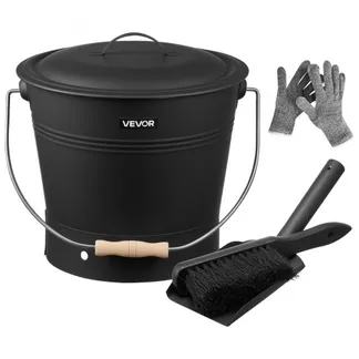 VEVOR Ascheeimer mit Deckel, 4-tlg. Set mit Kohleeimer, Schaufel, Besen und Handschuhen, Kaminkohleeimer und Aschedose aus Metall, 9,8L Fassungsvermögen für Kamine, Feuerstellen, Holzöfen VEVOR Ascheeimer mit Deckel, 4-tlg. Set mit Kohleeimer, Schaufel, Besen und Handschuhen, Kaminkohleeimer und Aschedose aus Metall, 9,8L Fassungsvermögen für Kamine, Feuerstellen, Holzöfen